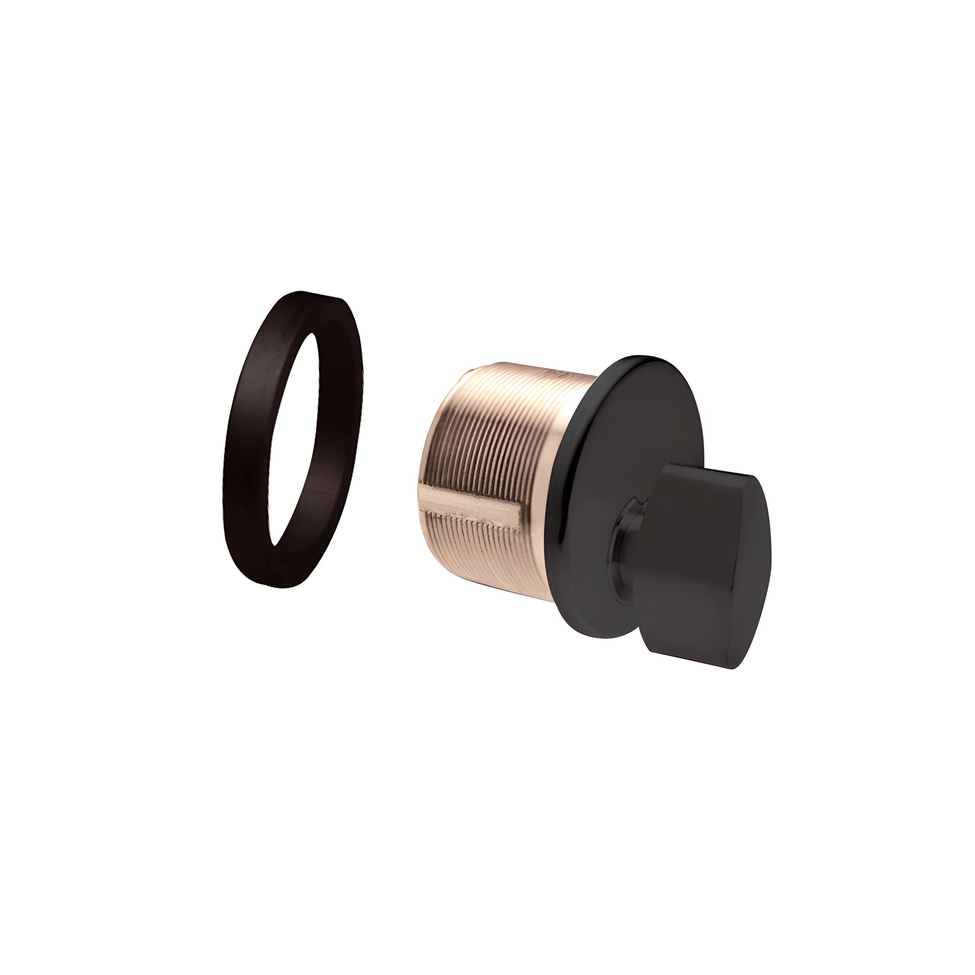 Dark bronze solid-brass mortise thumbturn cylinder (DRA60DU), 1" 5-pin, 1-5/32" dia with matching ring.