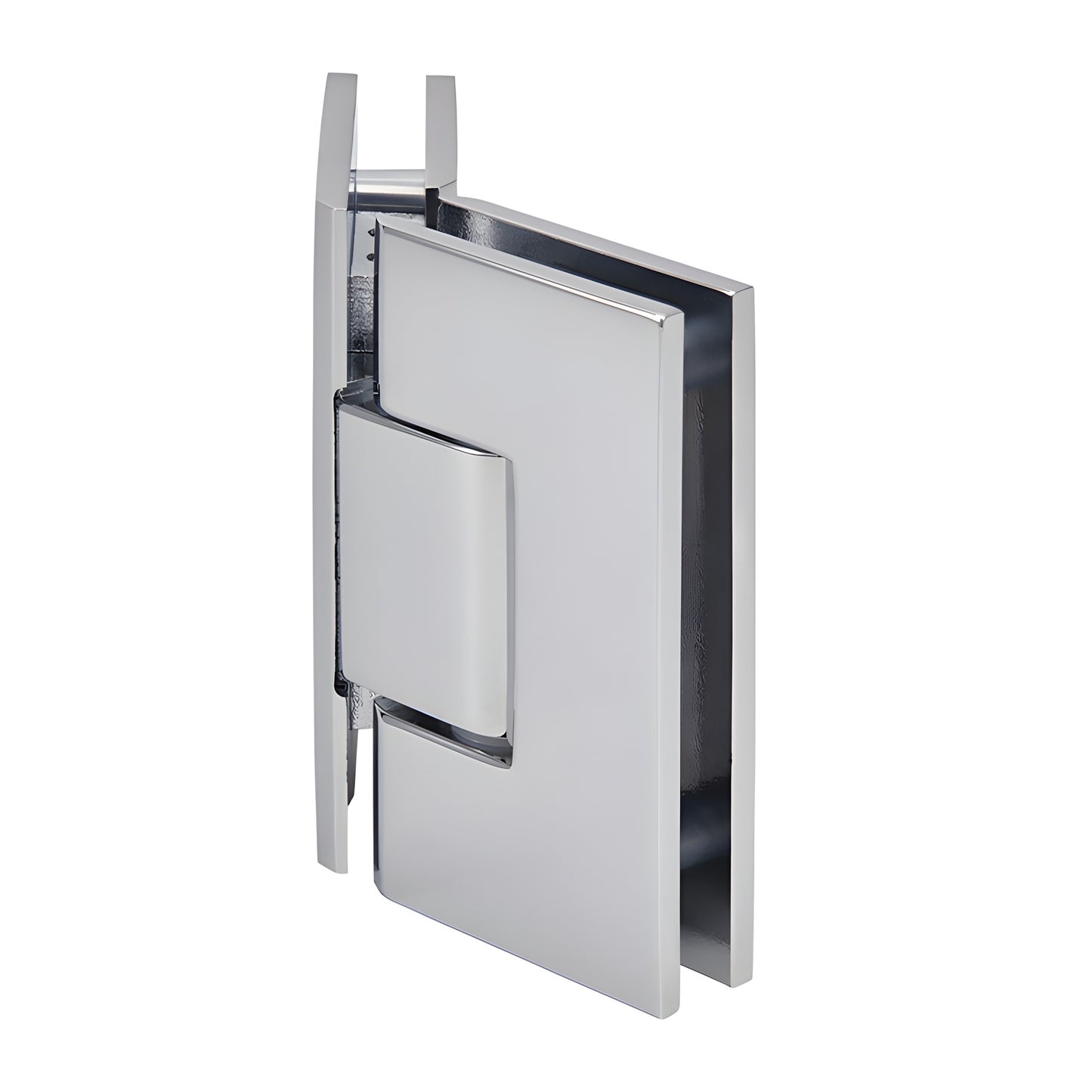 Polished chrome Vienna glass-to-glass shower hinge SKU V1E045CH - square brass hinge for 3/8-1/2" glass, 135