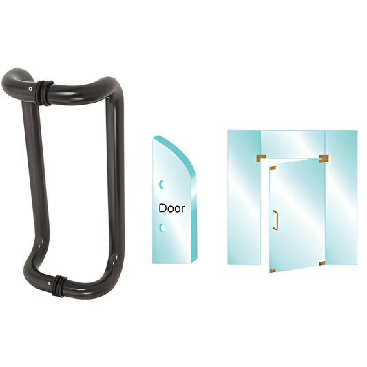 Black bronze anodized glass-mounted pull handle CD12X12DU, 12 in c-c, 1 in dia, for 3/8-3/4 in tempered glass