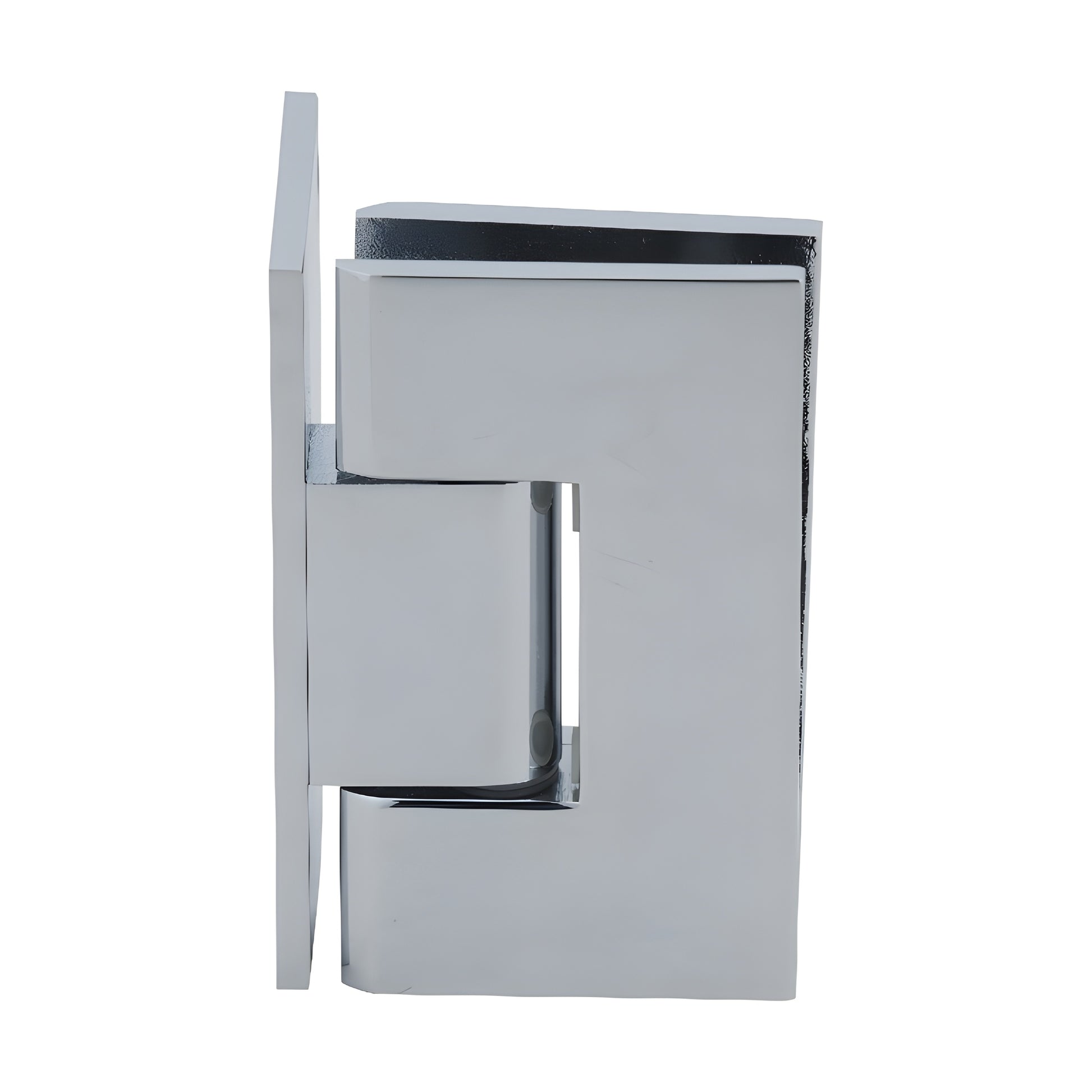 Polished chrome Vienna solid-brass shower hinge for 3/8-1/2" glass, square wall-mount design, SKU V1E044CH