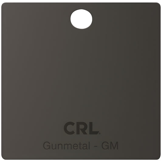 Gunmetal brass finish sample chip CH2PGM - square swatch with hang hole and CRL logo