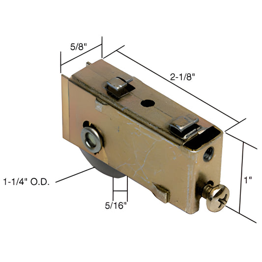 D1785 adjustable steel sliding glass door roller assembly with 1-1/4 in concave roller, 5/8 in housing, 2-1/8 in length