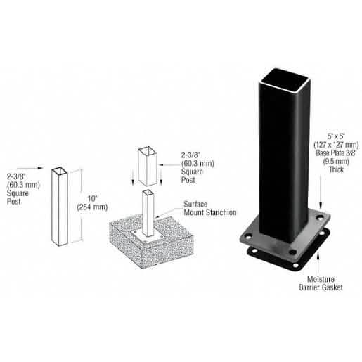 CRL Matte Black ARS Surface Mount Stanchion - Sleek, Durable, Easy Installation