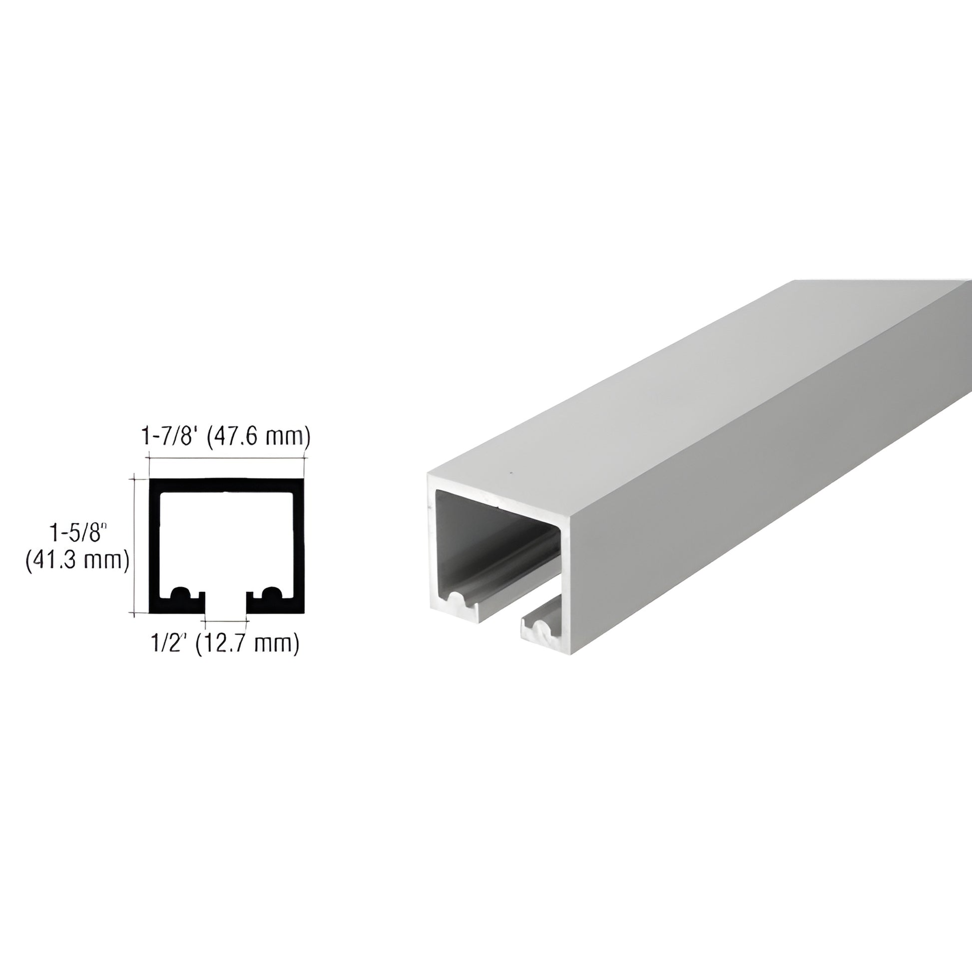 Satin anodized aluminum top track SKU 0TTR120SA - 1-5/8" H 1-7/8" W, 120" length for sliding/bi-fold doors
