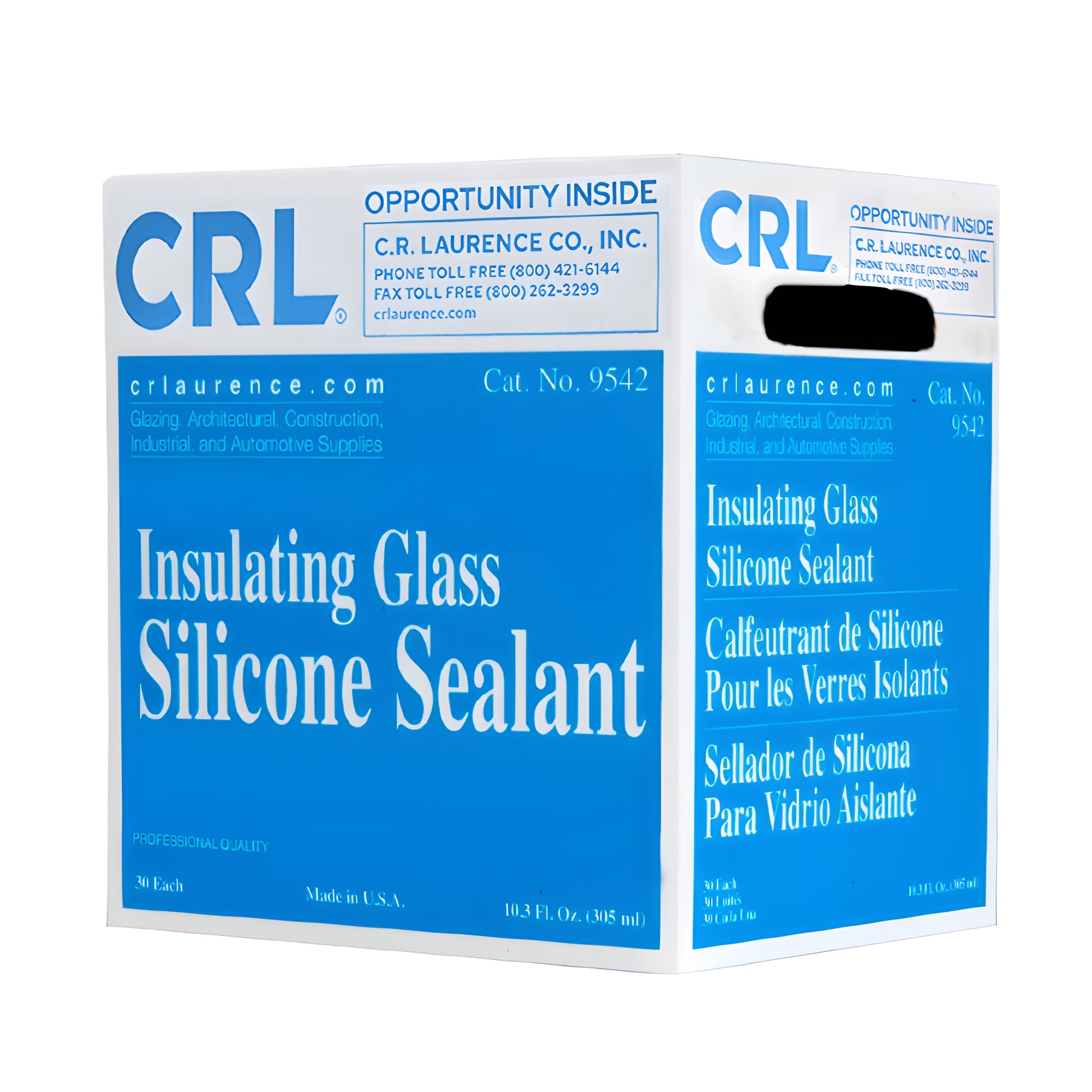 CRL Insulating Glass Silicone Sealant cartridge, 10.3 oz, white tube with blue label and nozzle - SKU 9542