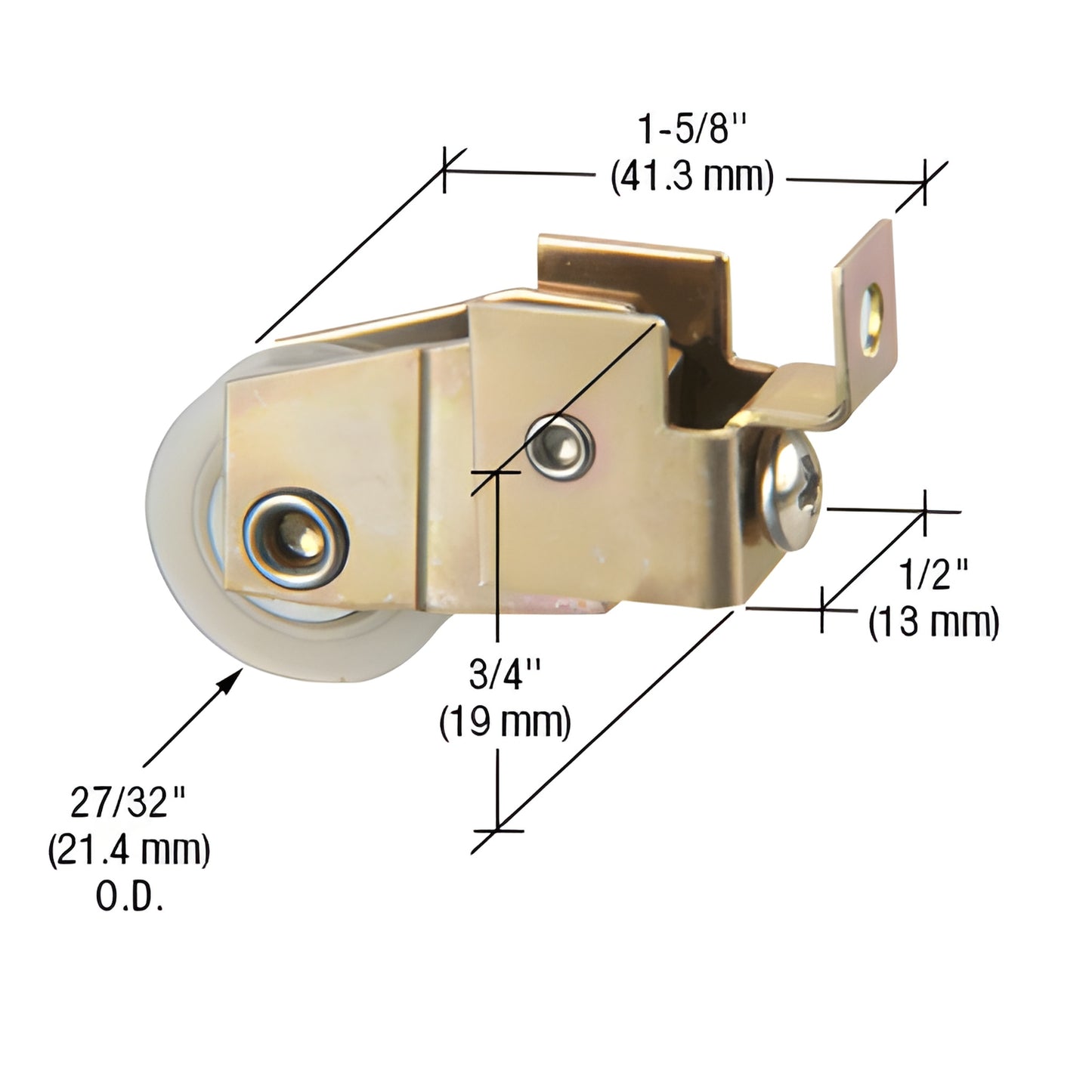 CRL G3014 adjustable steel window bottom roller assembly with 27/32" nylon concave wheel, 1-5/8" length.