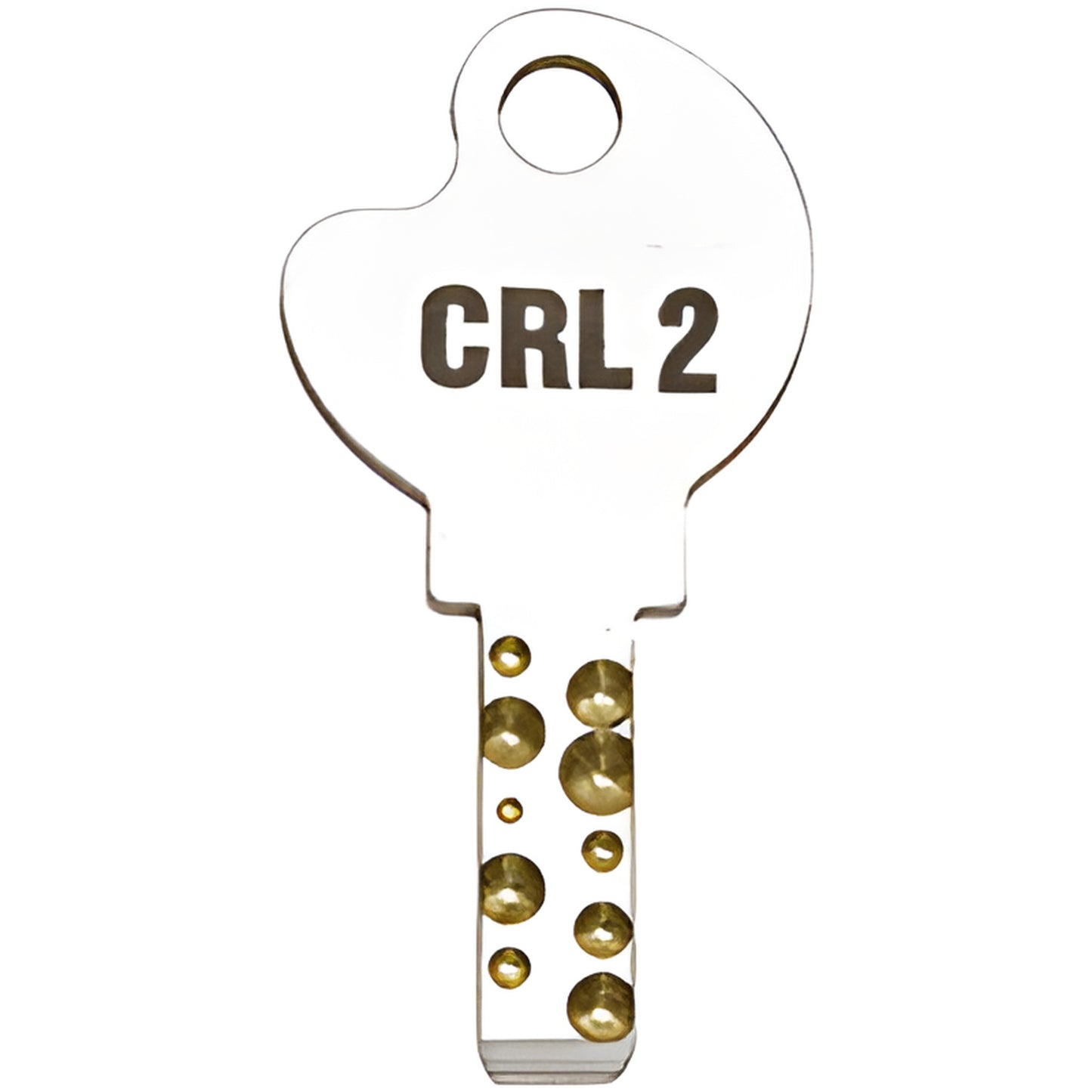 Silver CRL 2 replacement key (SKU 01PKEY2) for CRL Deluxe patch locks, dimple blade with brass pins.