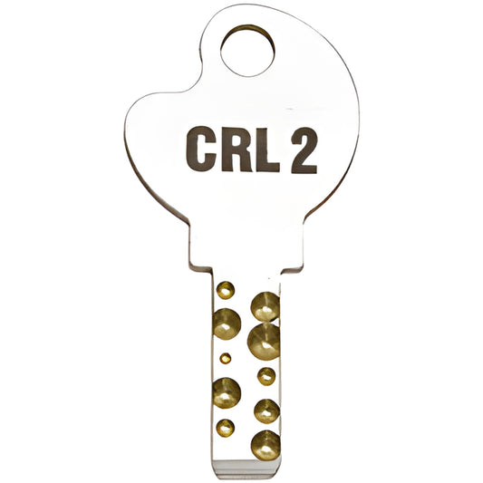 Silver CRL 2 replacement key (SKU 01PKEY2) for CRL Deluxe patch locks, dimple blade with brass pins.