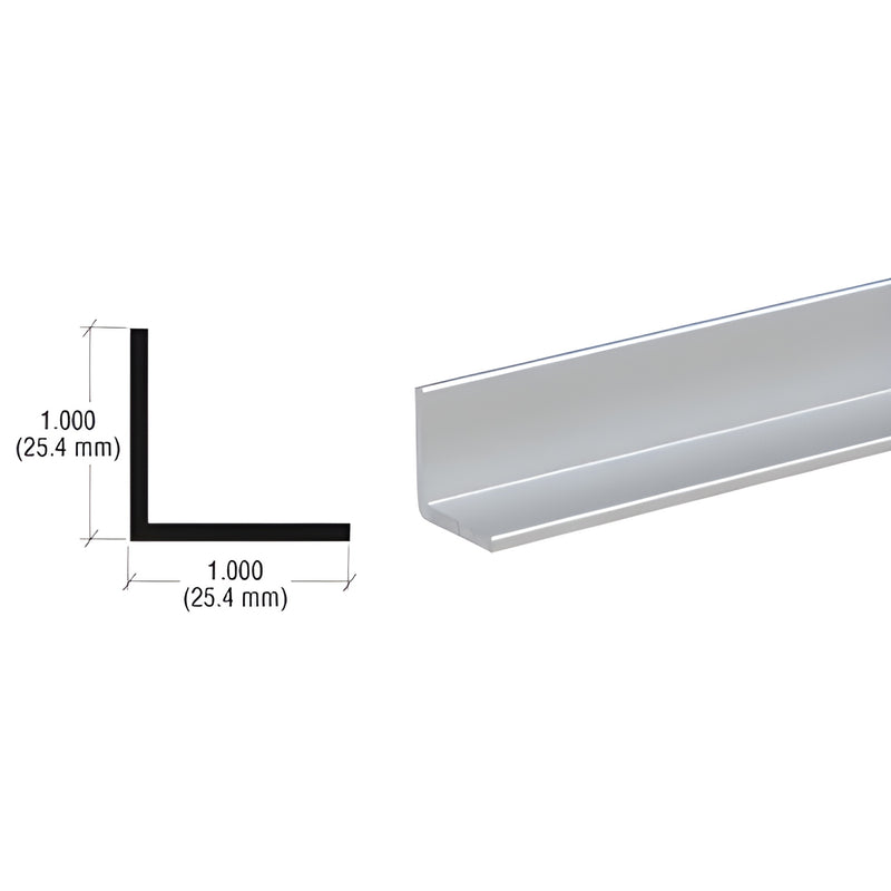 Satin anodized aluminum L-angle extrusion 1" x 1" (25.4 mm), 12' length - SKU D1634A.