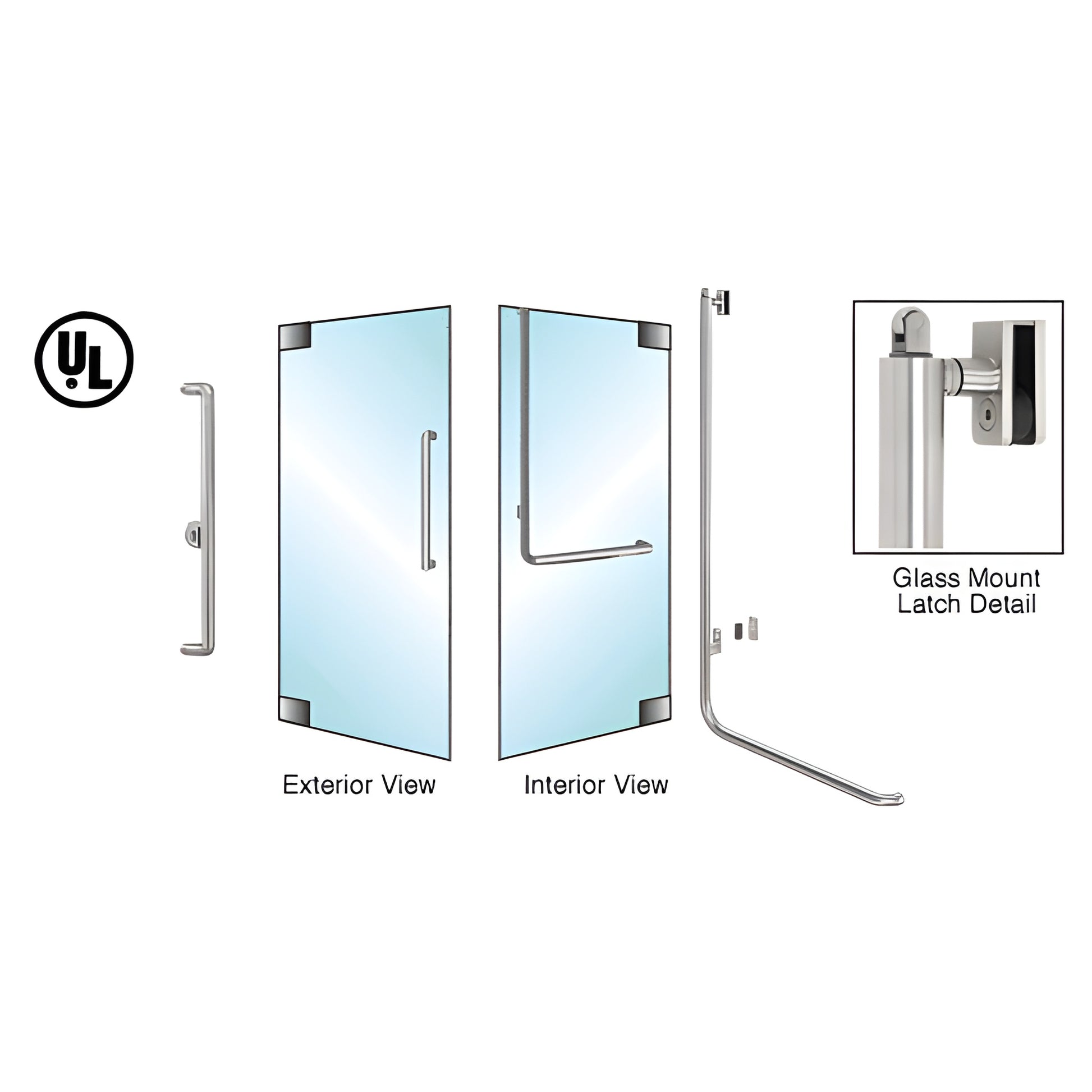Brushed stainless steel PA100X4GKBS panic handle for 1/2" tempered glass doors, exterior-keyed tubular design