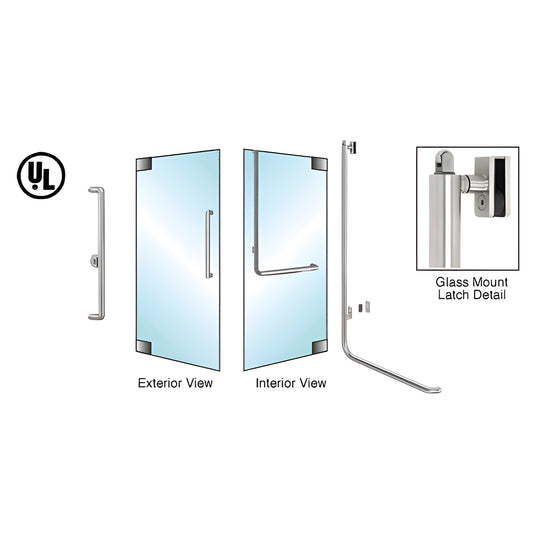 Brushed stainless steel PA100X4GKBS panic handle for 1/2" tempered glass doors, exterior-keyed tubular design