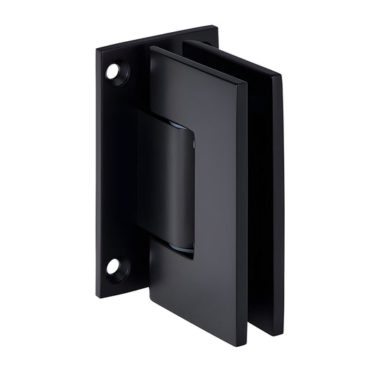 GEN337MBL matte black adjustable Geneva shower door hinge, full back plate, brass, fits 8-12mm tempered glass.