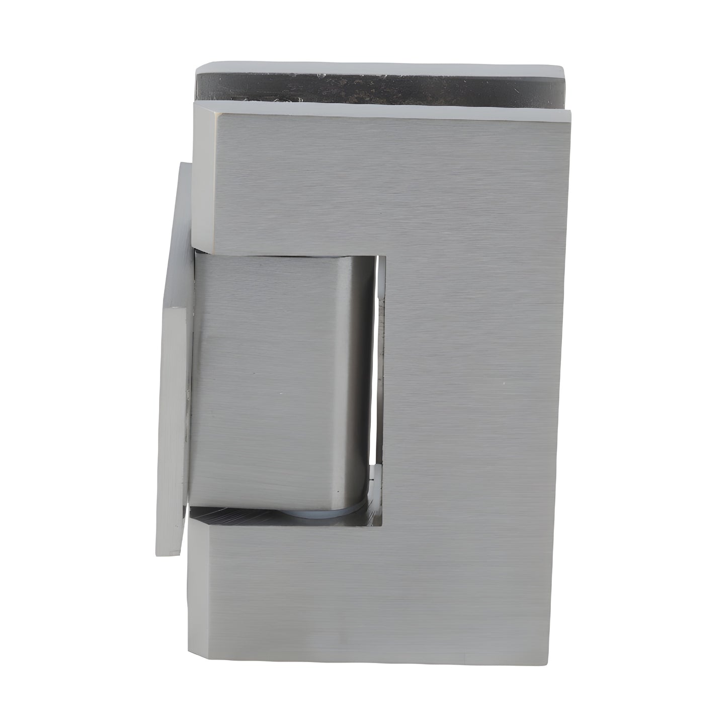 GEN280BN brushed-nickel pony wall mount shower hinge for 8-12mm glass, self-centering square brass pivot.