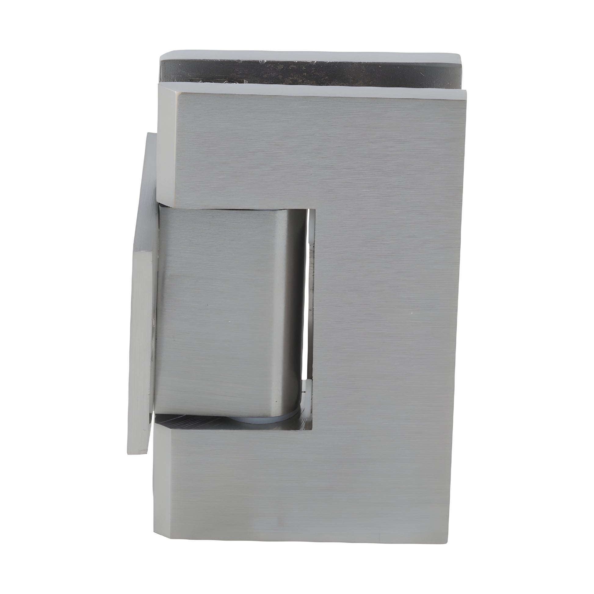 GEN280BN brushed-nickel pony wall mount shower hinge for 8-12mm glass, self-centering square brass pivot.