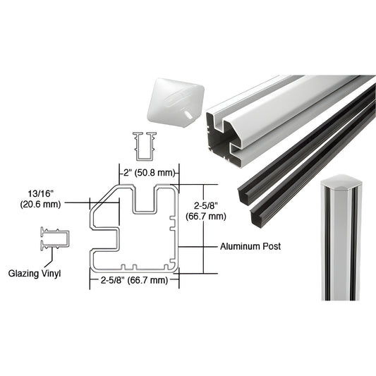 Aluminum 90-degree corner rectangular post kit (S60CRKS), 60" silver, vinyl gasket for 6-12mm glass.
