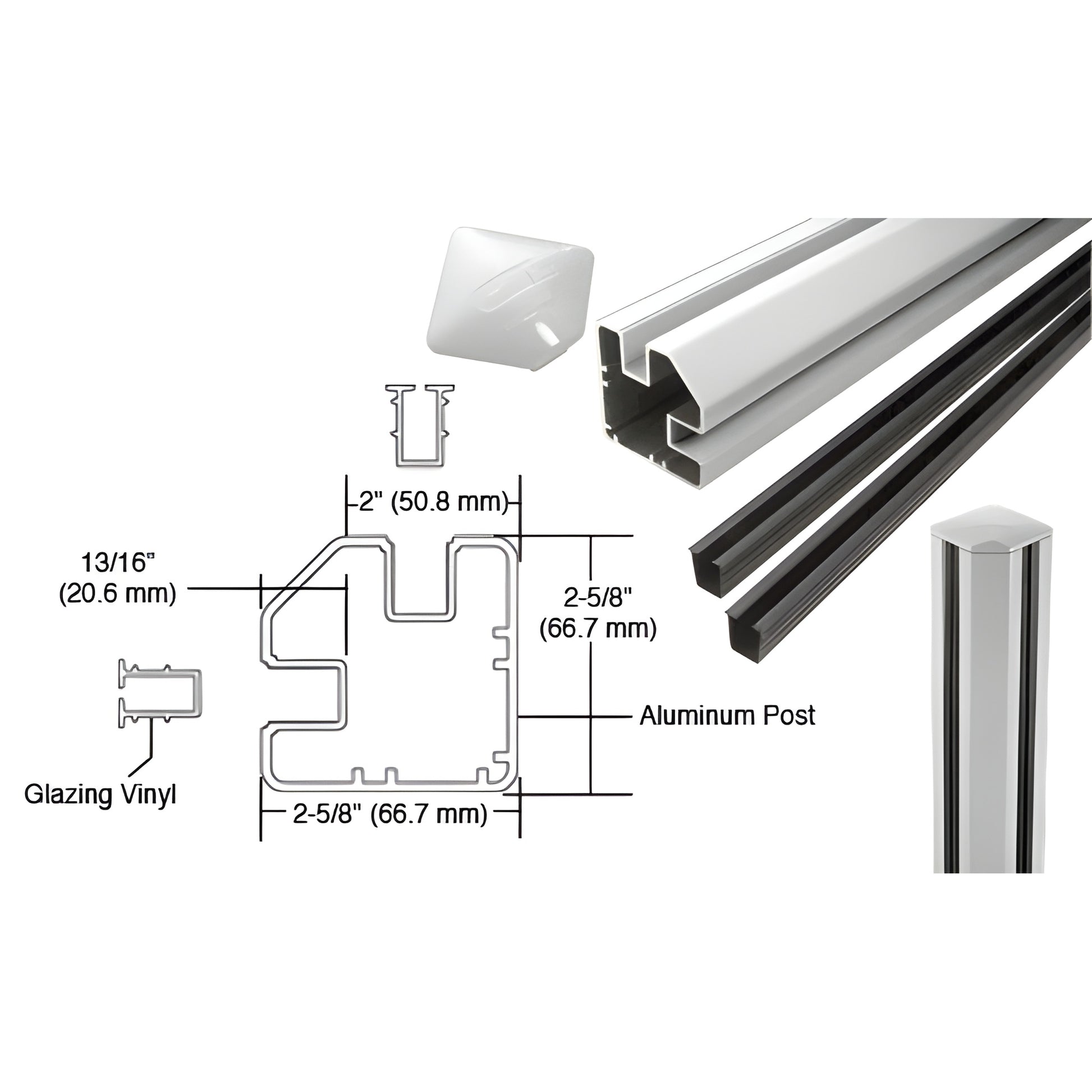 S48CRKS - 48" silver aluminum 90 corner post kit for glass partitions with glazing vinyl and top cap.