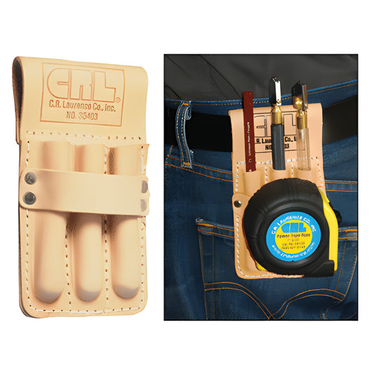 CRL S5403 tan top-grain leather glass cutter & pencil pouch with 3 molded pockets, strap and 1-1/2 in belt loop