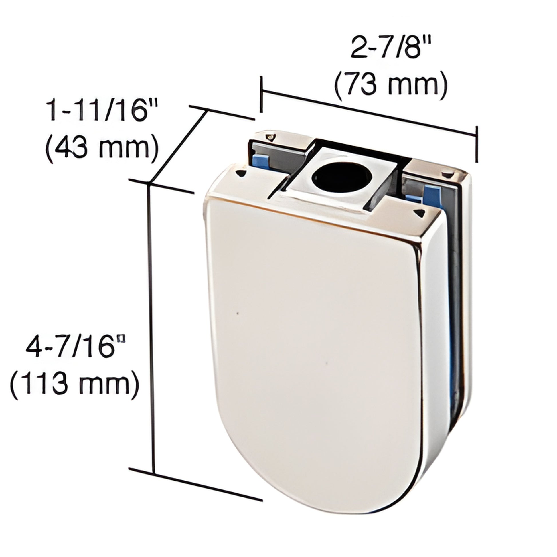 PTH22PS polished stainless top door patch fitting for 3/8 or 1/2 (10/12mm) glass, 4-7/16 high