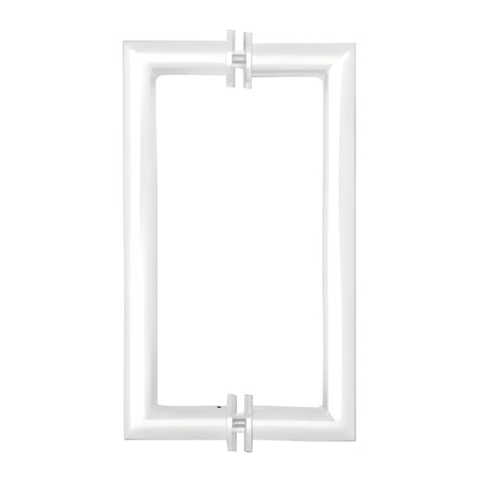 Rectangular mitered-corner 10" center-to-center glass door pull handle, polished stainless steel (SKU MH10X10PS)