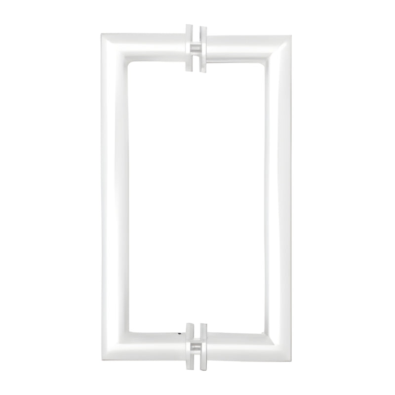 Rectangular mitered-corner 10" center-to-center glass door pull handle, polished stainless steel (SKU MH10X10PS)