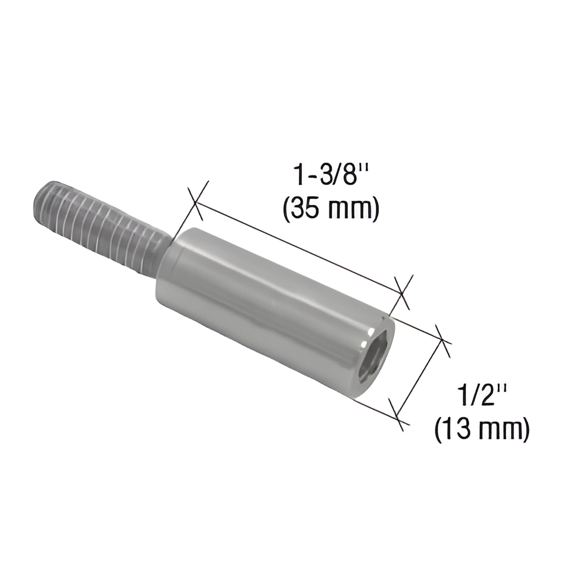 CRL ESK02 stainless steel long stop/strike keeper bumper post, 1-3/8" long x 1/2" dia, threaded tail.