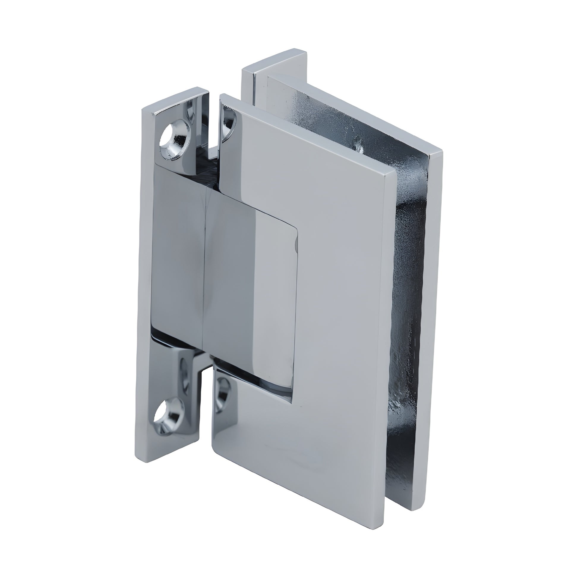 GENH037CH polished chrome square-profile H wall-mount hinge for frameless glass doors, brass, self-centering