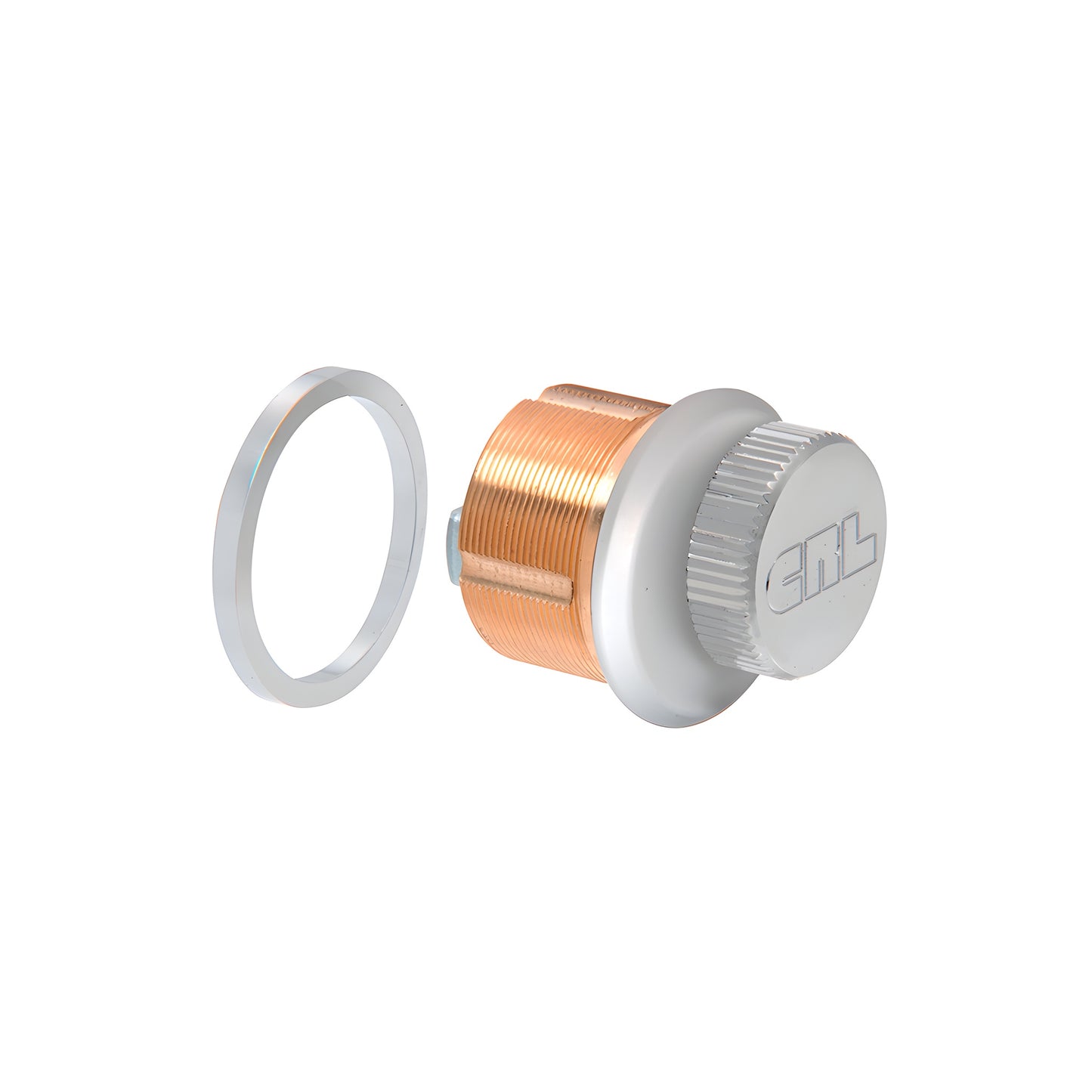 DRA22SA low-profile satin anodized brass mortise thumbturn cylinder for CRL Wedge-Lock door rails, includes trim ring.