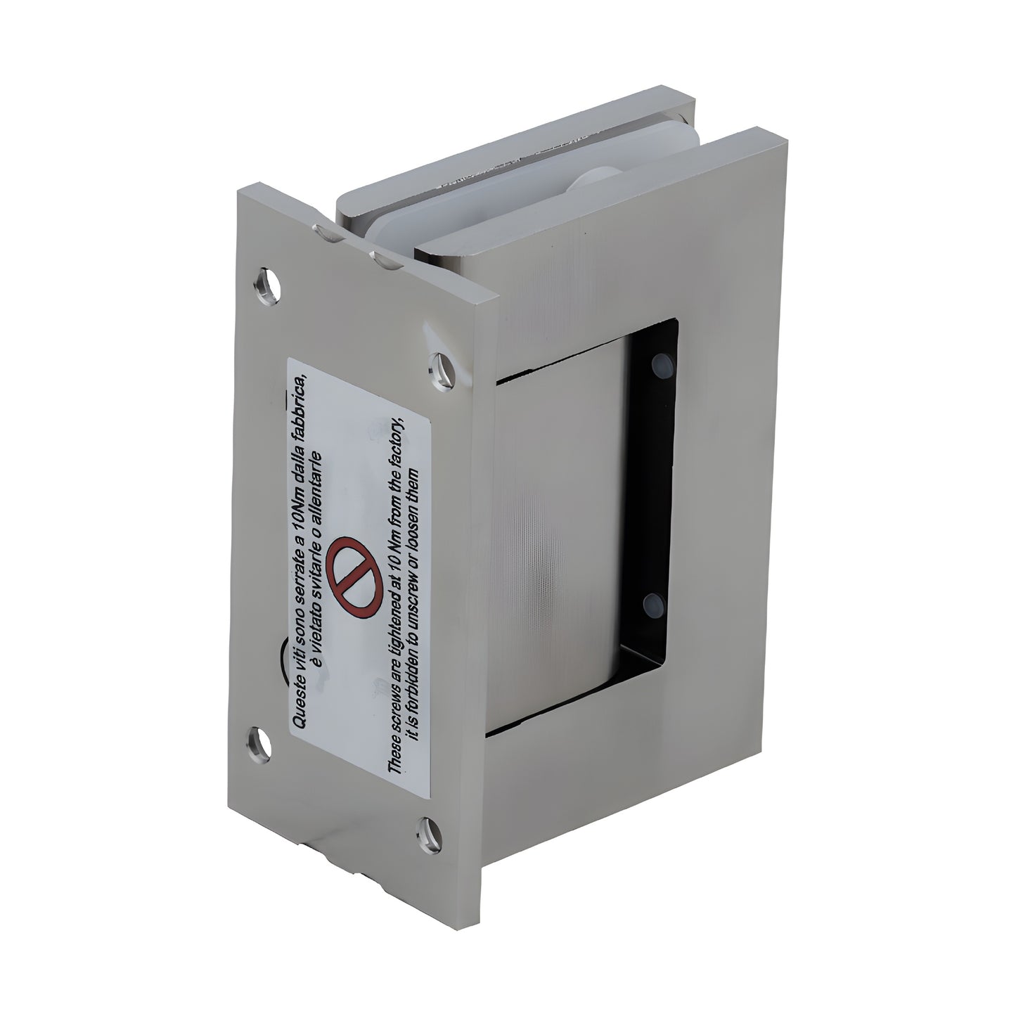 Satin nickel full-back oil-damped wall hinge for frameless glass doors, adjustable self-closing (SKU H8010BTSN)