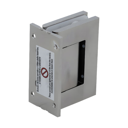 Satin nickel full-back oil-damped wall hinge for frameless glass doors, adjustable self-closing (SKU H8010BTSN)