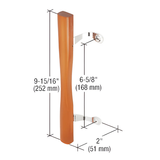C1034 inside pull - stained wood handle with chrome brackets, 9-15/16" long, 6-5/8" (168 mm) hole centers