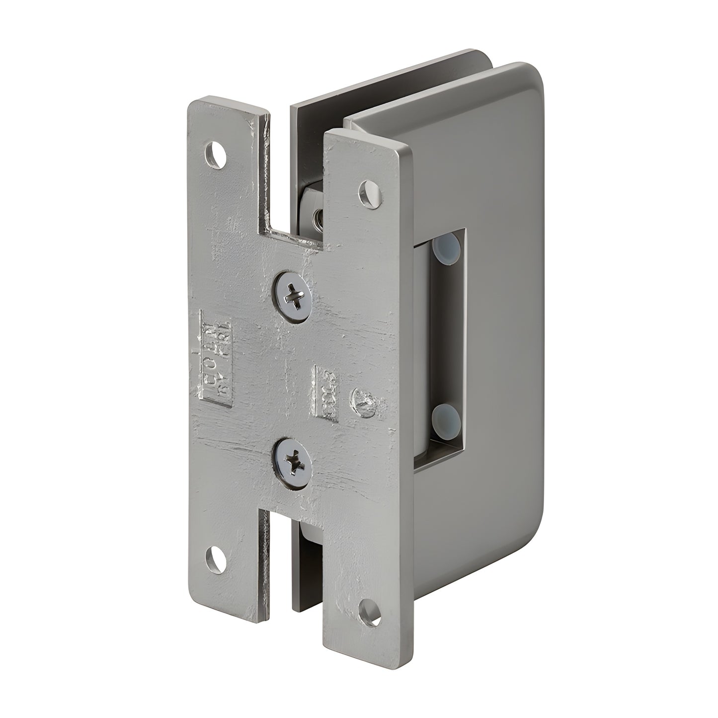 Cologne satin-nickel beveled brass shower hinge with H back plate for 3/8-1/2 glass - SKU C0L037SN