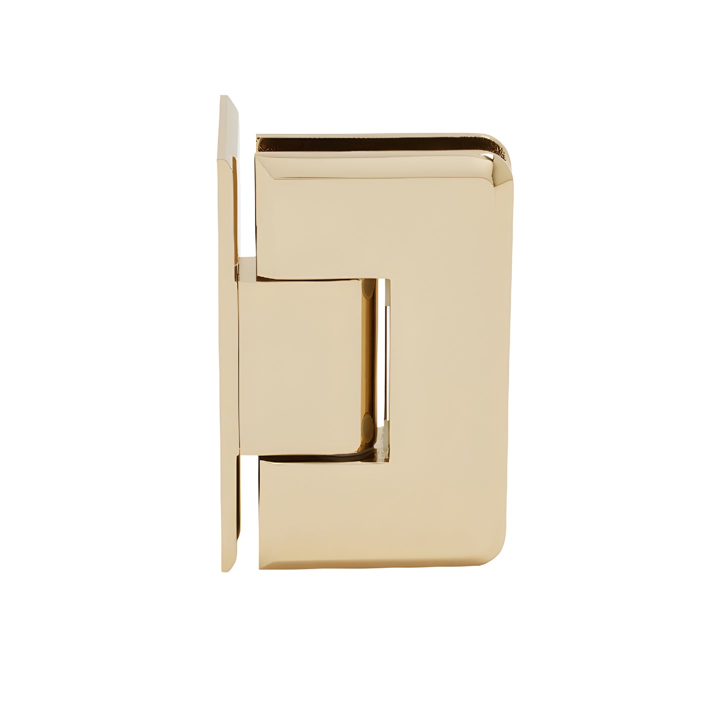 Gold-plated solid brass Cologne shower hinge (SKU C0L044GP), beveled offset wall-mount for 3/8-1/2" tempered glass
