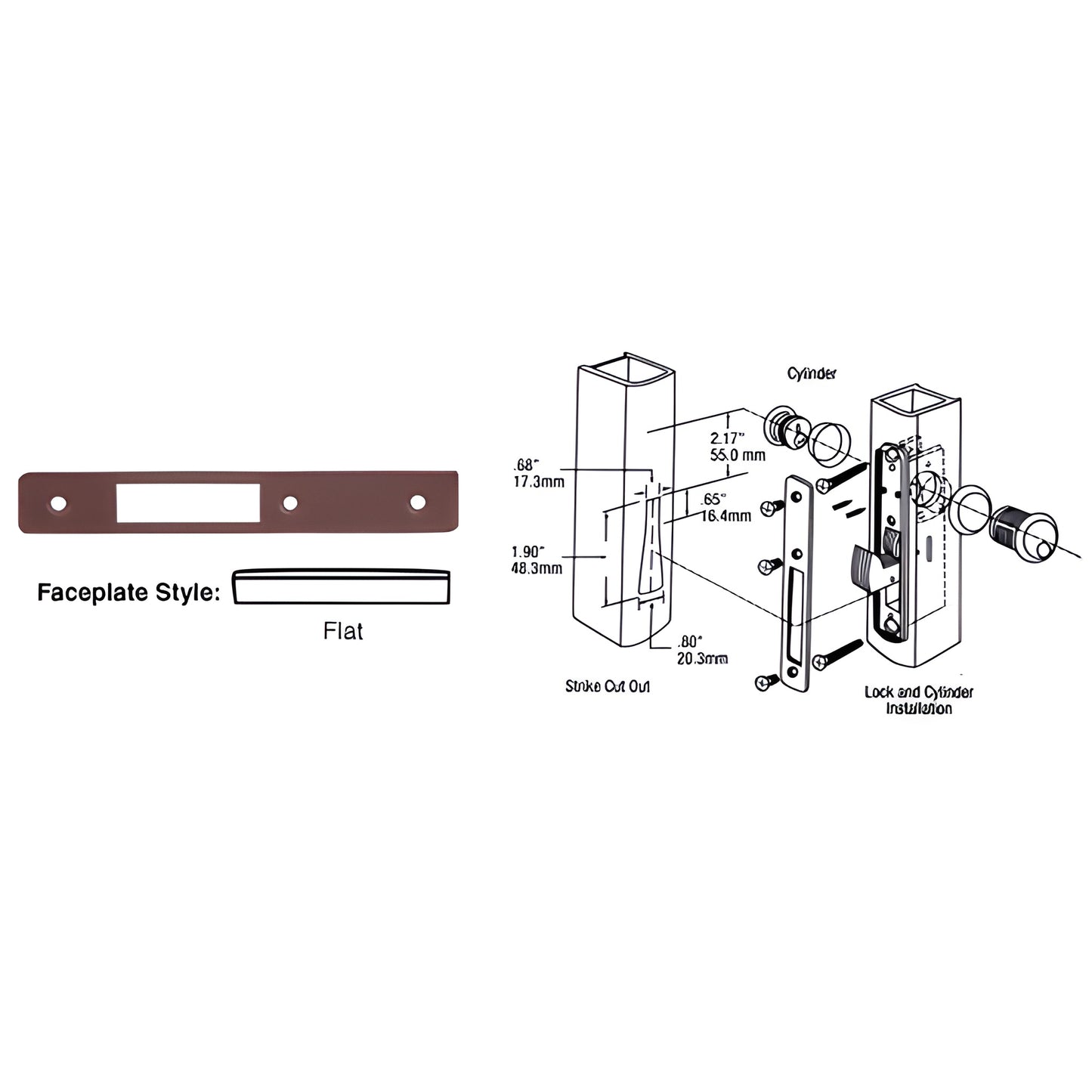 Dark bronze flat faceplate DL2131DU for DL2130 deadlock, 1 x 6-7/8 in (25x175mm), rectangular with center cutout