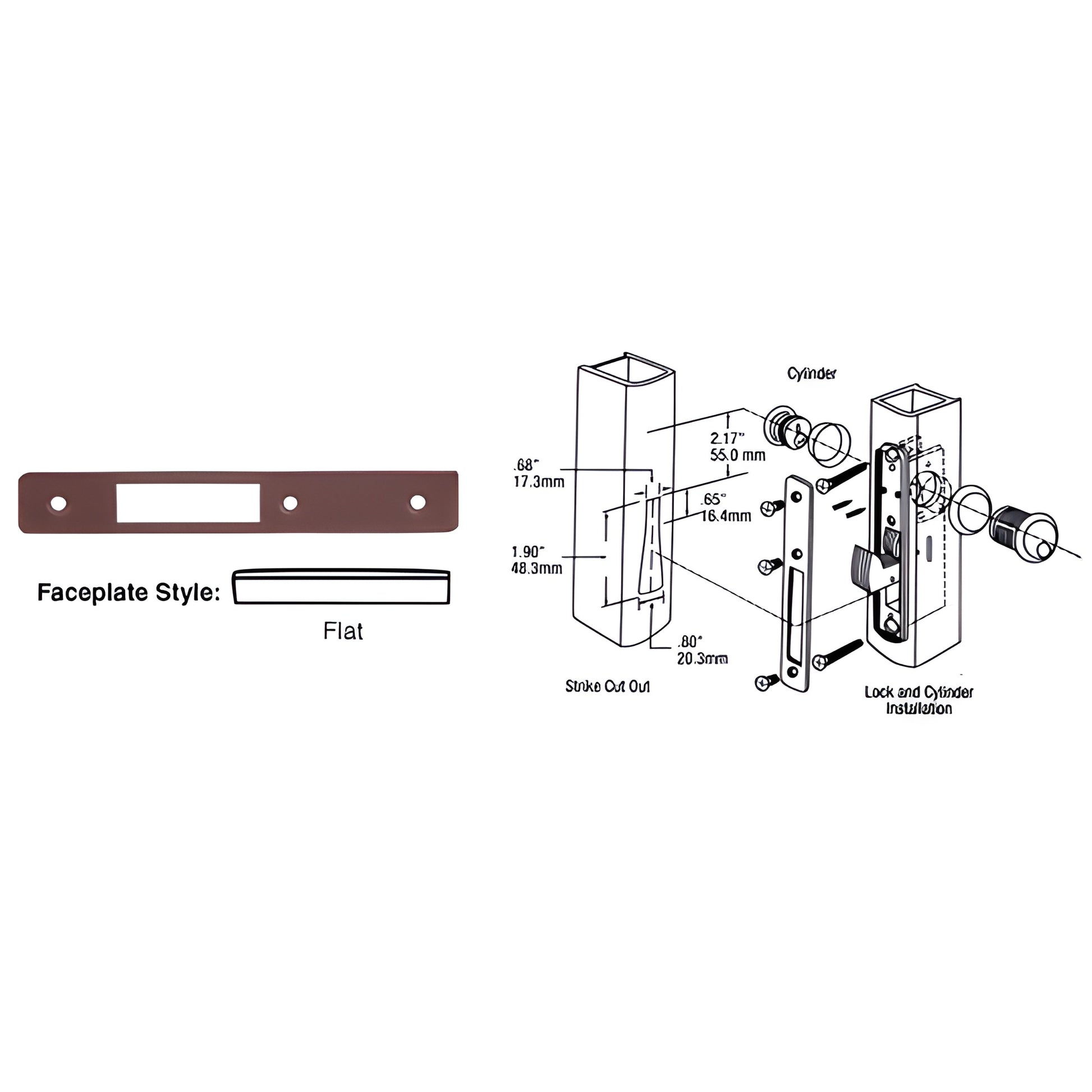Dark bronze flat faceplate DL2131DU for DL2130 deadlock, 1 x 6-7/8 in (25x175mm), rectangular with center cutout
