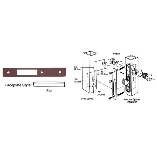 Dark bronze flat faceplate DL2131DU for DL2130 deadlock, 1 x 6-7/8 in (25x175mm), rectangular with center cutout