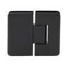Matte black Cologne 180 glass-to-glass shower hinge, brass with beveled edges and rounded corners, fits 3/8-1/2" glass.