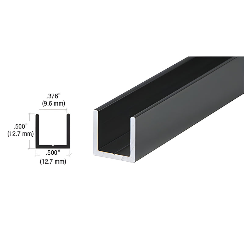 Gloss black 3/8" (0.376") aluminum U-channel D321BL, 1/2" high, 12 ft stock length.