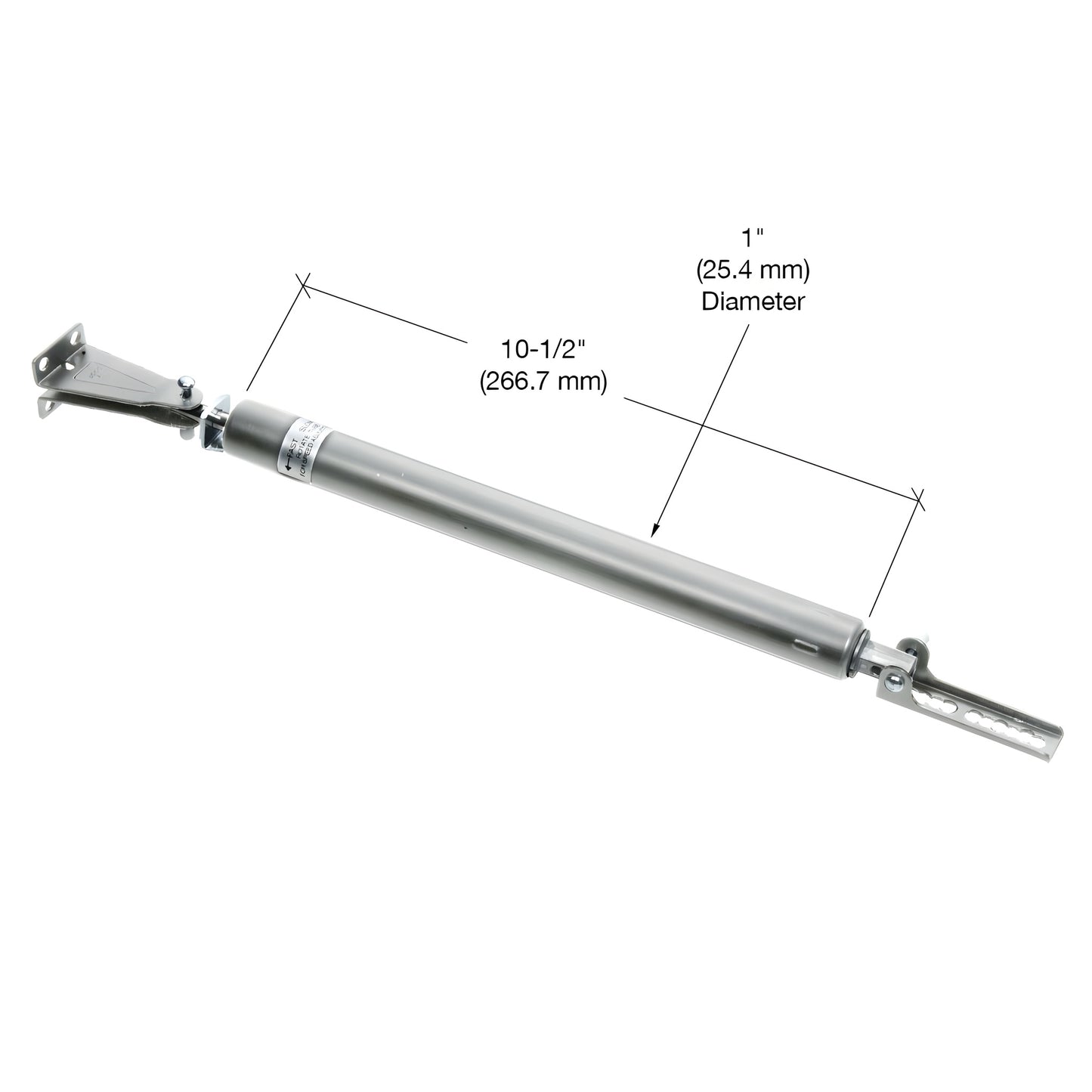 Aluminum hydraulic door closer with mounting brackets, fingertip adjustable closing, 90 swing (SKU K5058)