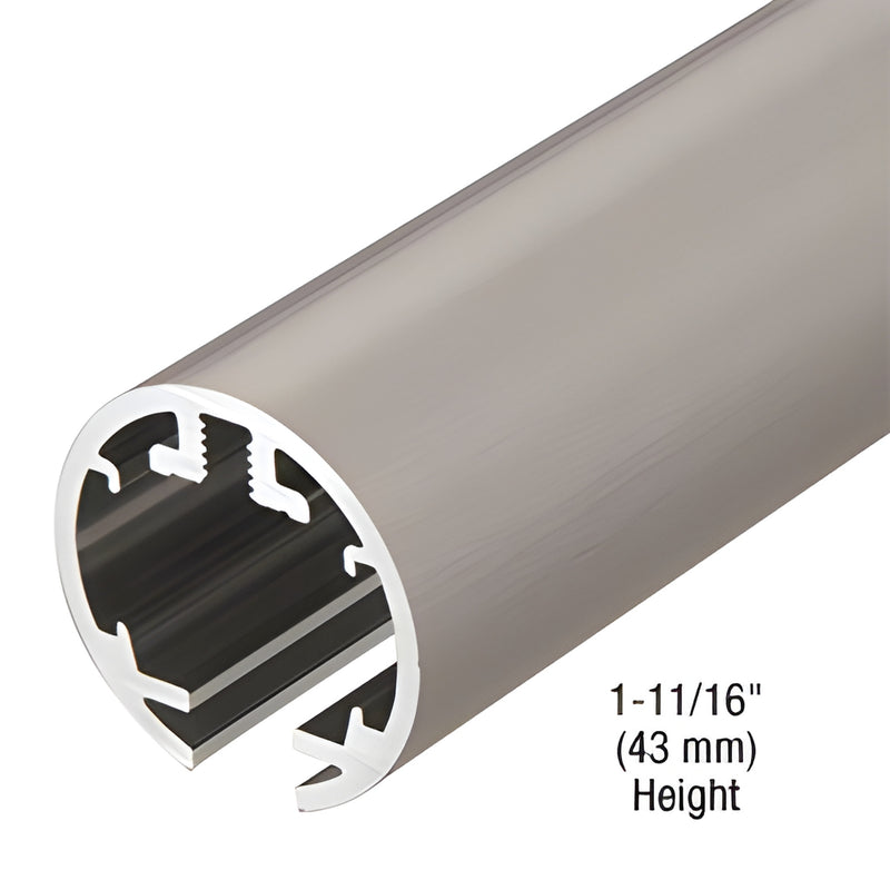 HYD60BN brushed nickel aluminum upper track for 60in sliding shower door, extruded round profile, 1-11/16" height