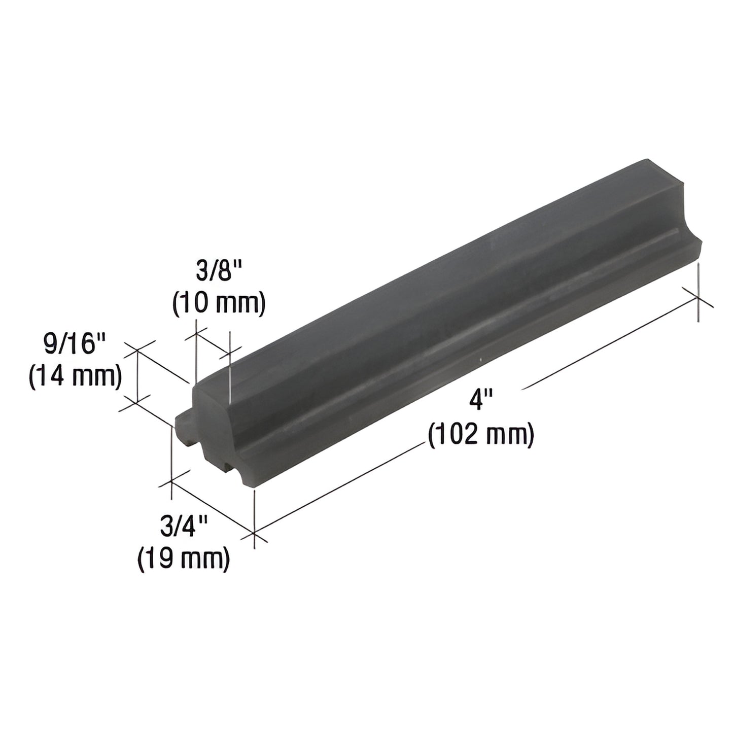 CRL SB140 black EPDM glass setting block for 1/4" (6mm) glazing, 4" long, storefront/curtain wall support