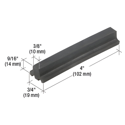 CRL SB140 black EPDM glass setting block for 1/4" (6mm) glazing, 4" long, storefront/curtain wall support