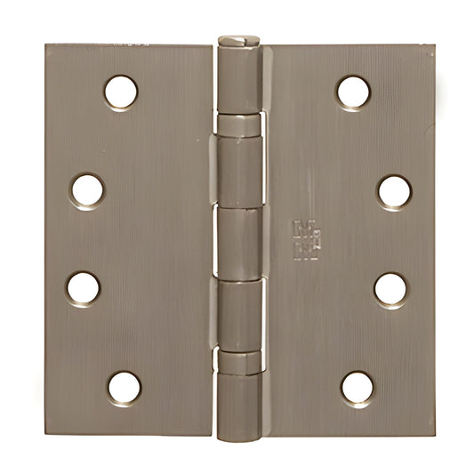 4x4 dull-nickel ball-bearing full-mortise door hinge with removable pin, six screw holes