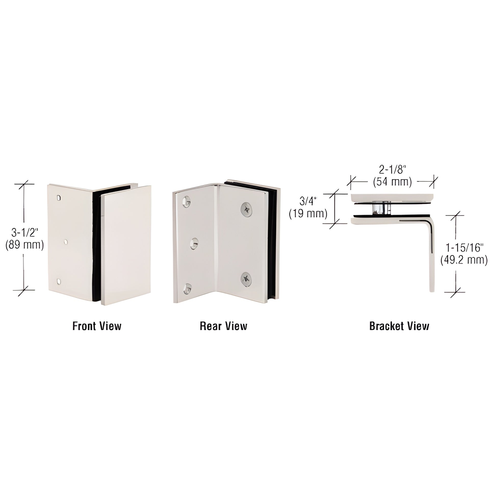 GE90SSN satin nickel solid-brass wall-mount glass bracket, square-corner clamp for 8-12mm (5/16-1/2") glass.