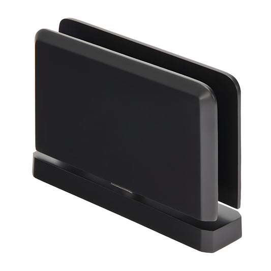 PPH01MBL matte black brass Prima series pivot hinge for 8-10mm glass, top/bottom mount, self-centering.