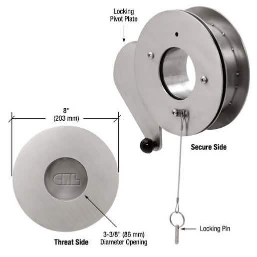CRL 8" Thru-Glass Gunport for secure transactions, easy installation on glass surfaces.
