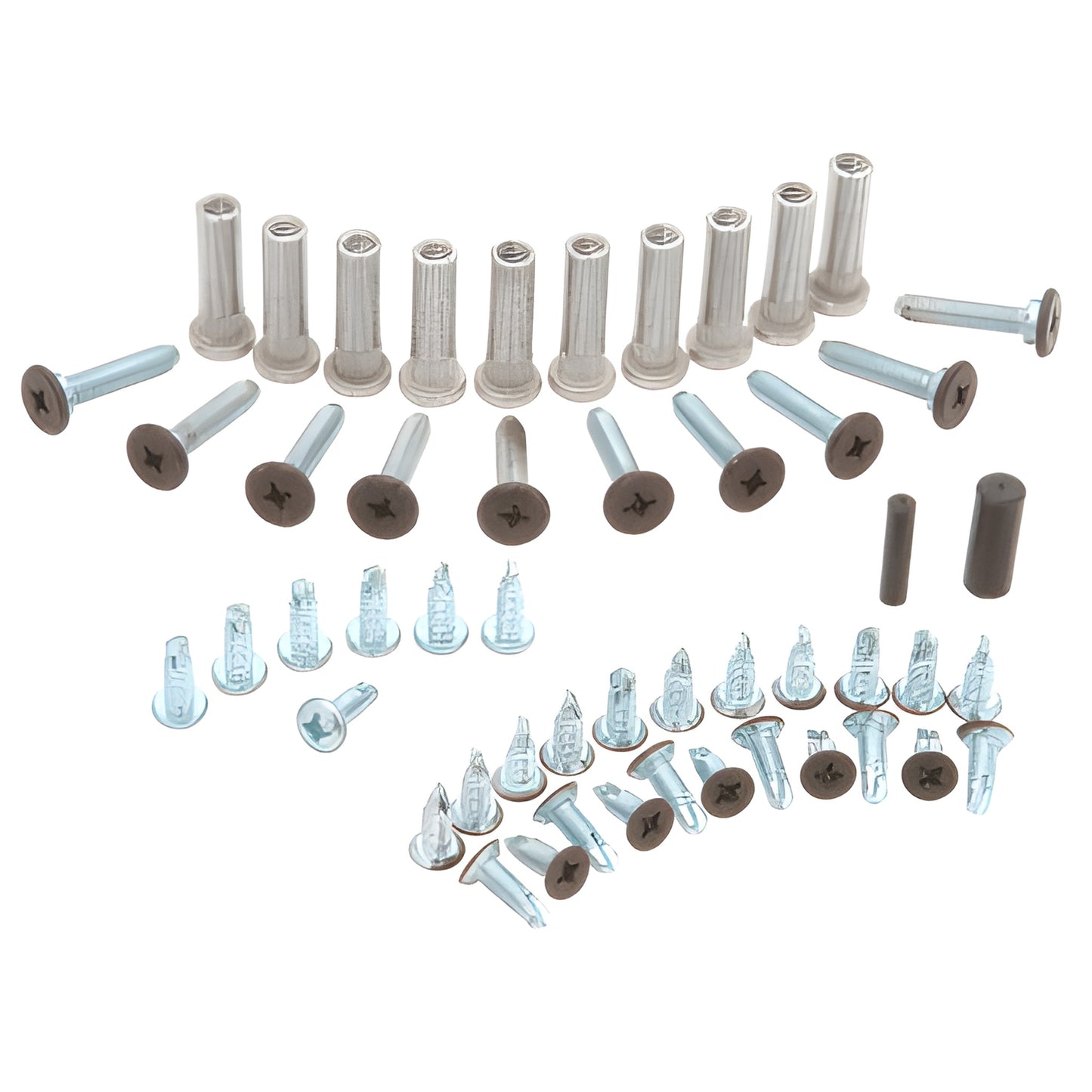 CRL replacement screw and pin pack (SKU 29815DU) with assorted satin and dark bronze anodized screws and pins.