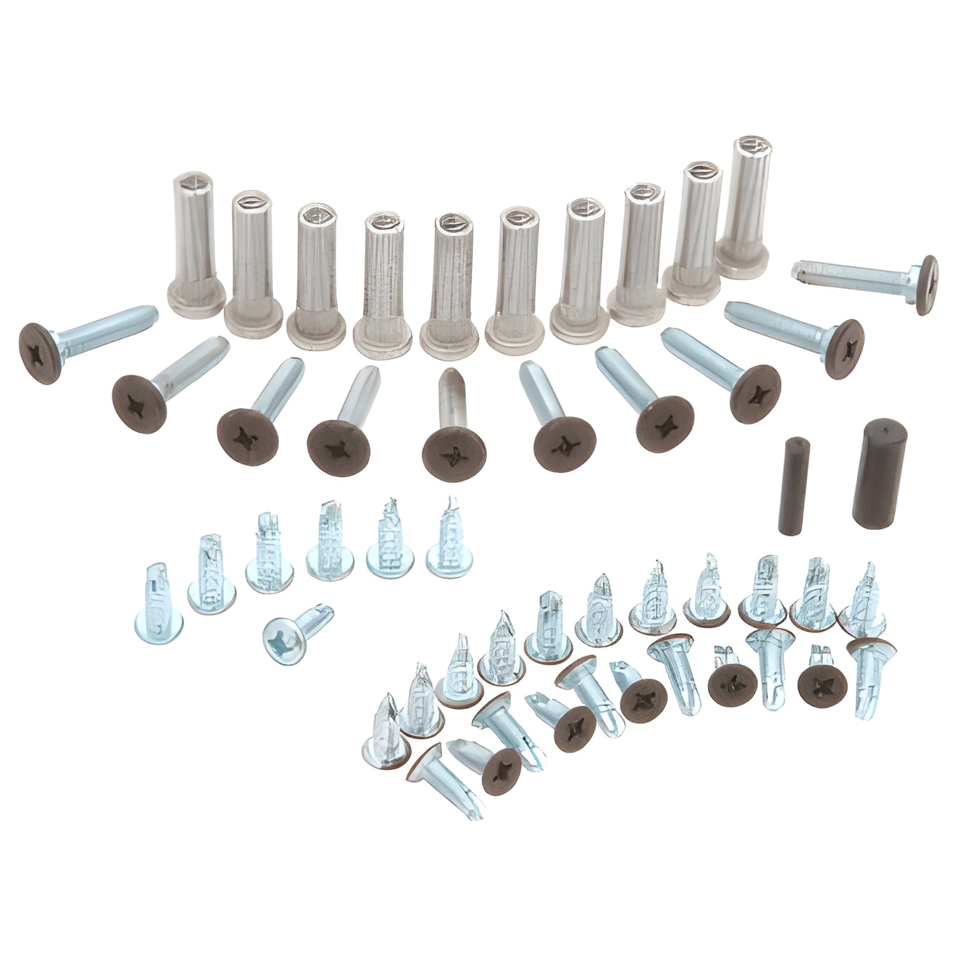 CRL replacement screw and pin pack (SKU 29815DU) with assorted satin and dark bronze anodized screws and pins.
