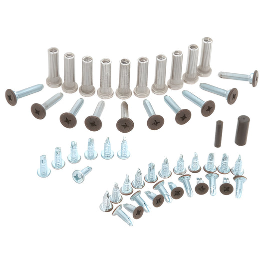 CRL replacement screw and pin pack (SKU 29815DU) with assorted satin and dark bronze anodized screws and pins.