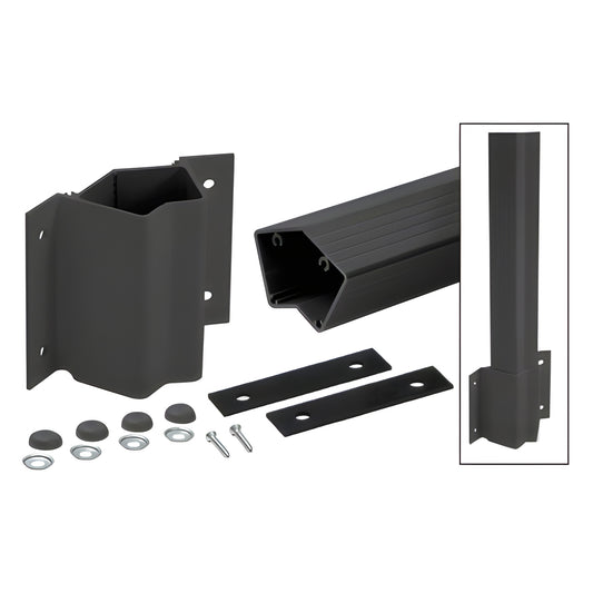 Matte black aluminum 46 in fascia post kit FP5136KBL with fascia bracket, post section, washers, bolts and cover buttons.