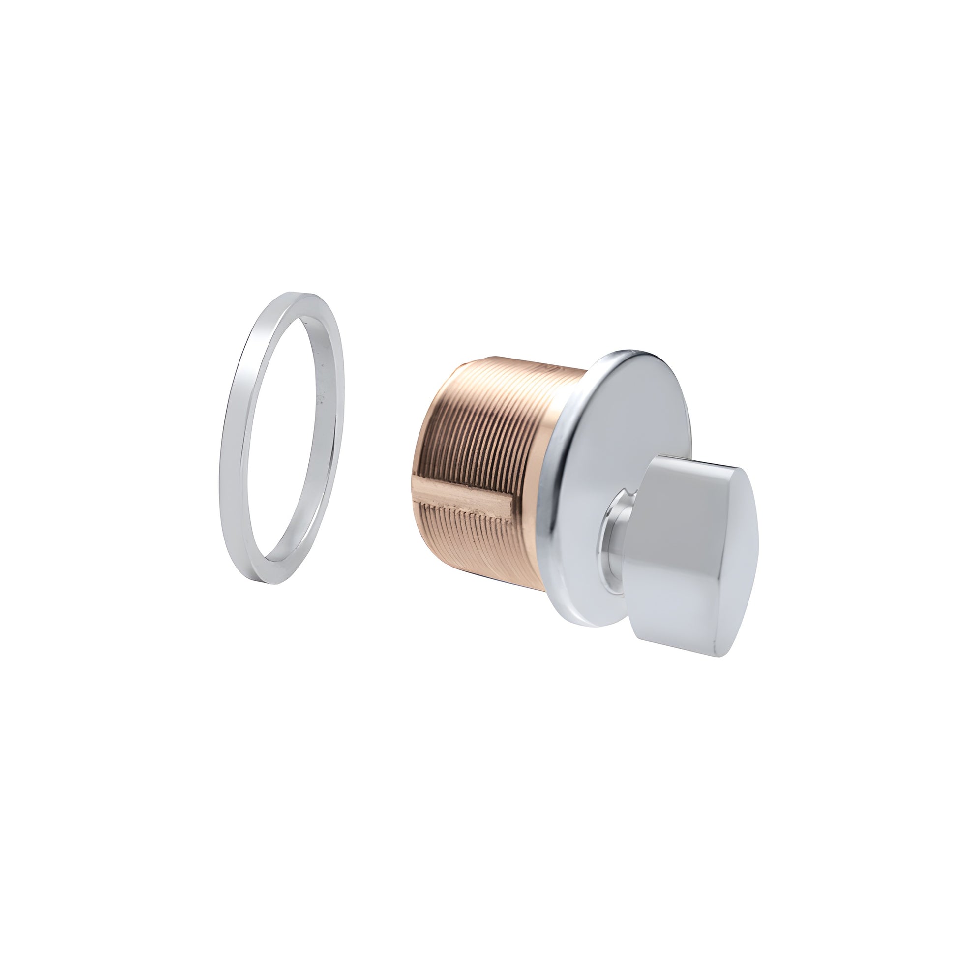 DRA20SA mortise thumbturn cylinder - solid brass 1" length with satin anodized ring and chrome thumbturn, 5-pin.